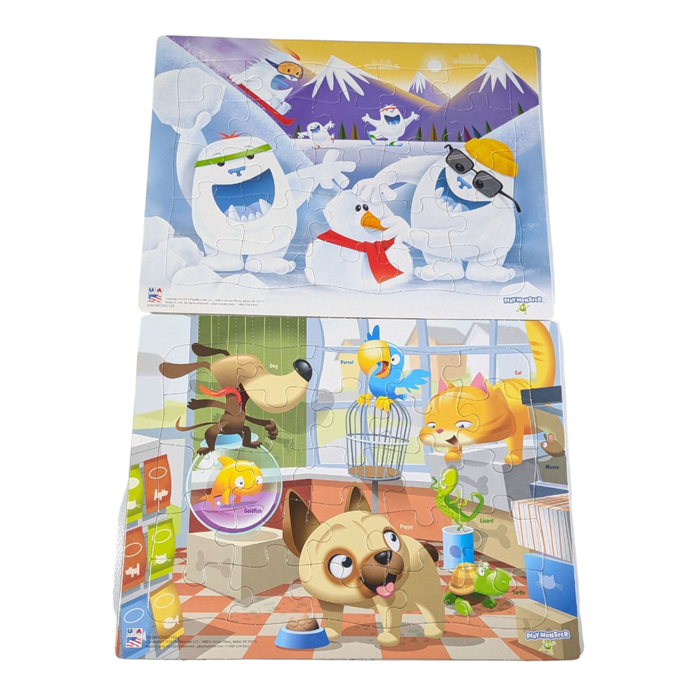 Puzzles - For Kids - 2PK-Well Cared for Cat and Dog Pet Store & Snowman at Play